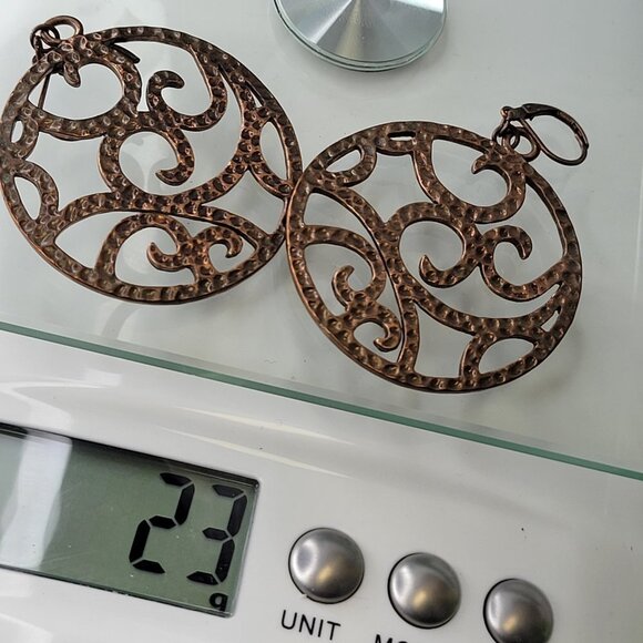 Round Antique Bronze Hued Filigree Earrings - Picture 11 of 12